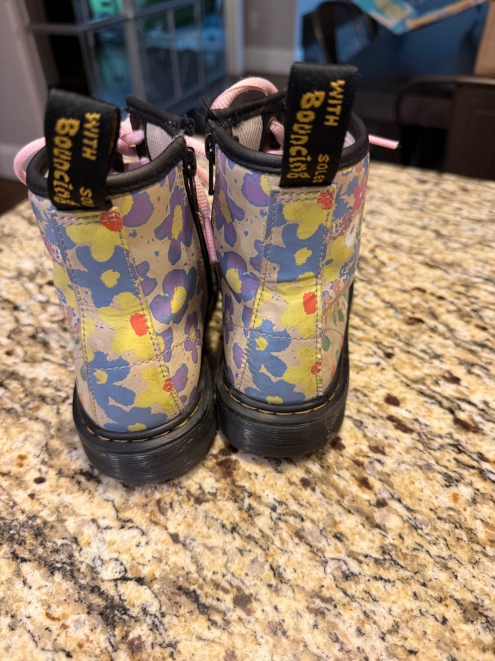 Dr. Martens Floral Print Lace-Up Combat Boots with Pink Laces - Picture 3 of 6